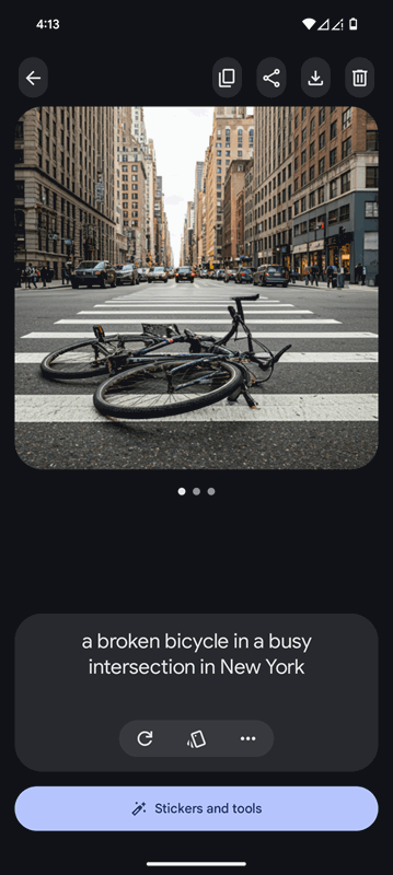 تصویر تولید شده توسط Pixel Studio از دوچرخهٔ خراب در یک تقاطع