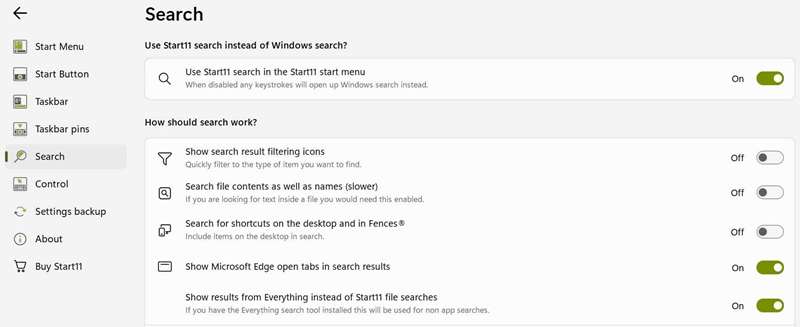 سفارشی‌سازی جستجو در Start11 با استفاده از برنامه Start11