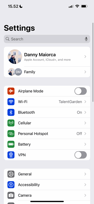 رابط کاربری برنامه Settings برای آیفون
