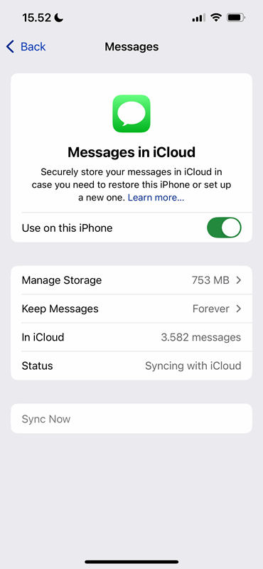 تنظیمات Messages در iCloud بر روی iOS