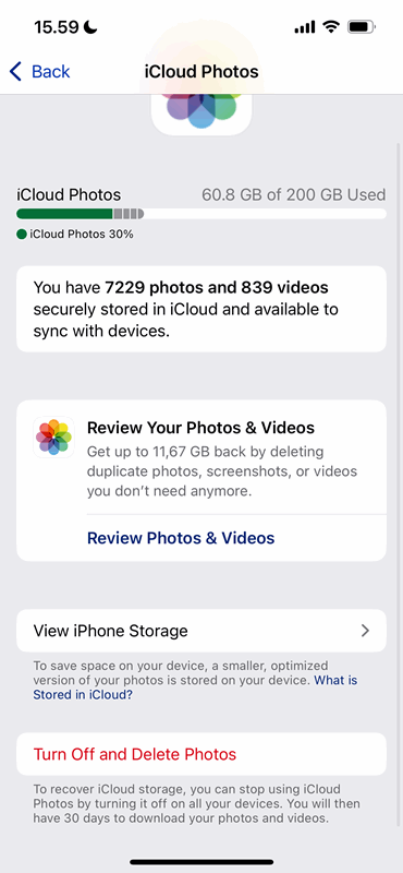 ویرایش تنظیمات iCloud Photos در برنامه Settings