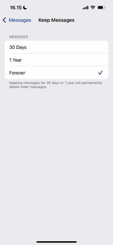 تغییر مدت زمان ذخیره‌سازی پیام‌ها در آیفون
