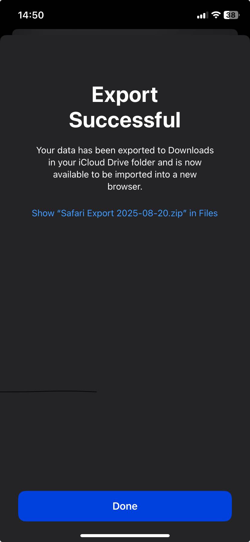 صفحه موفقیت صادرات Safari