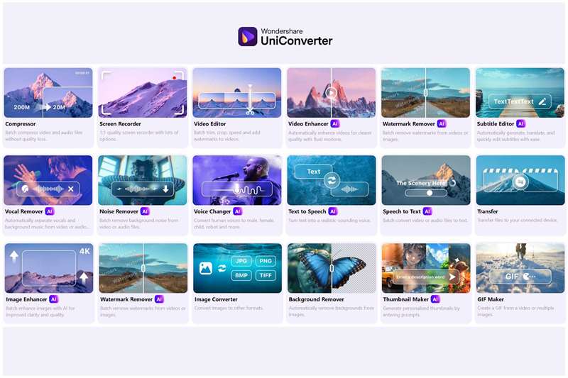 گزینه‌های برنامه Wondershare UniConverter