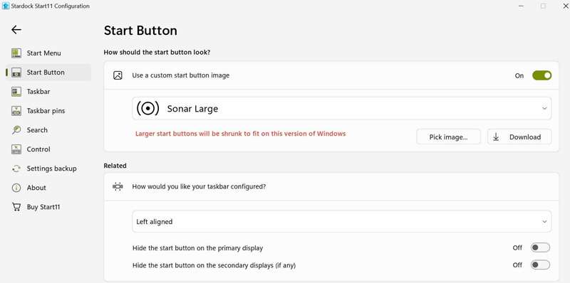 سفارشی‌سازی دکمه شروع با استفاده از برنامه Start11