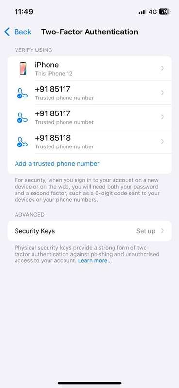 تنظیمات 2FA در آیفون