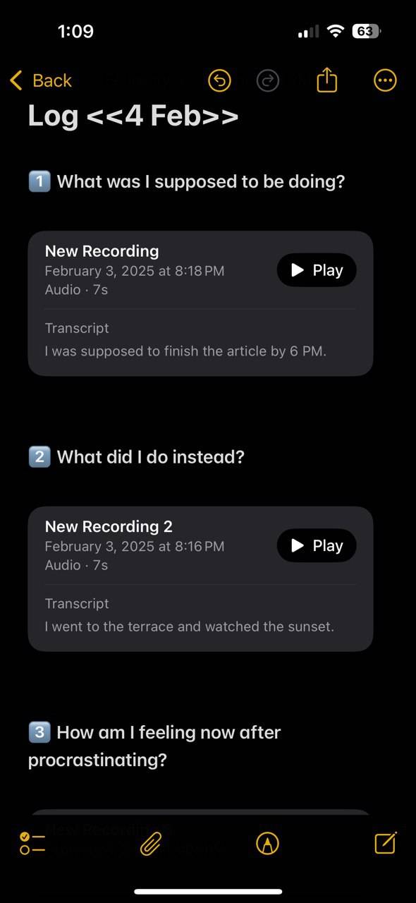 یادداشتهای متننگاریشده در ژورنال تعلل Apple Notes