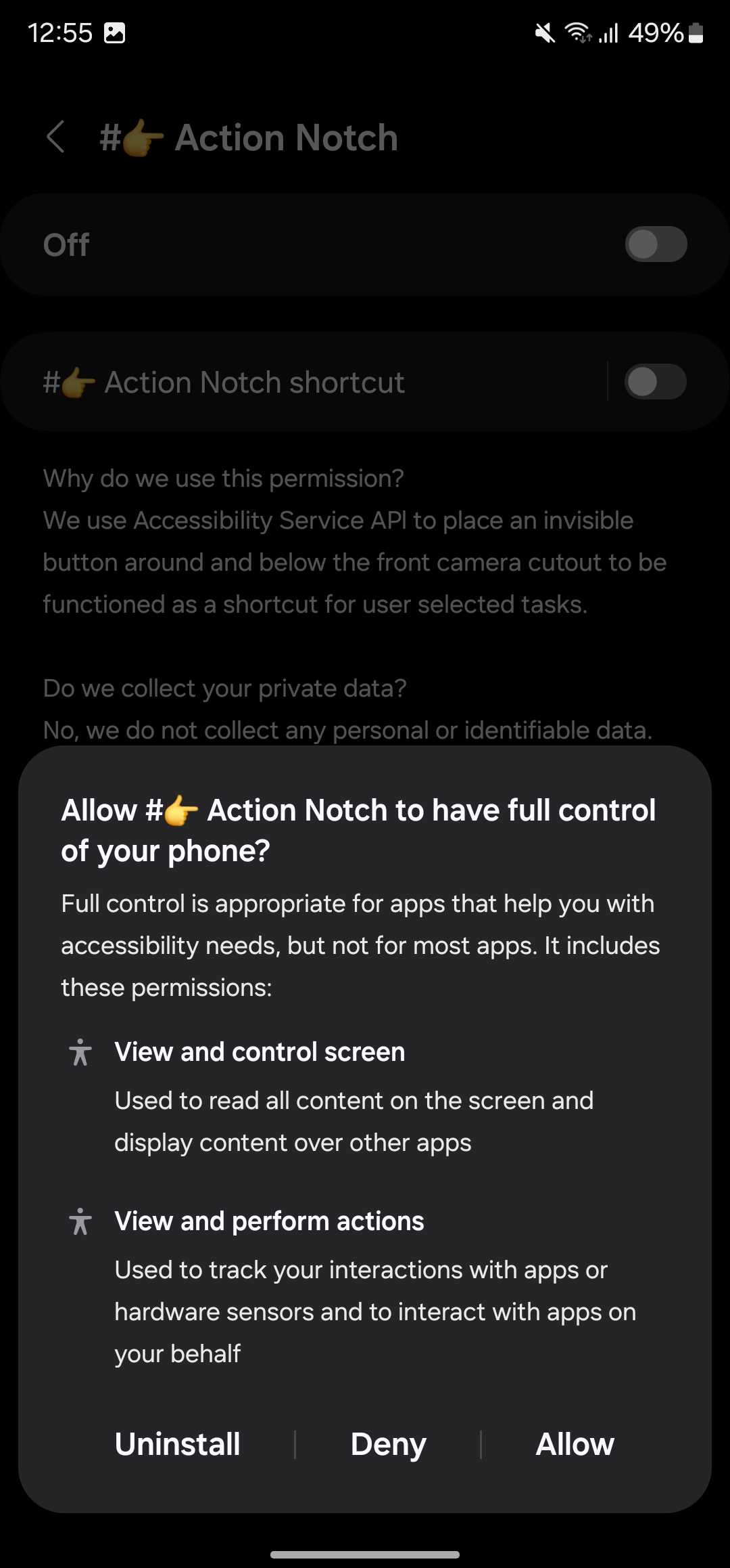 اعطای دسترسی‌های دسترس‌پذیری Action Notch بر روی گوشی گلکسی.