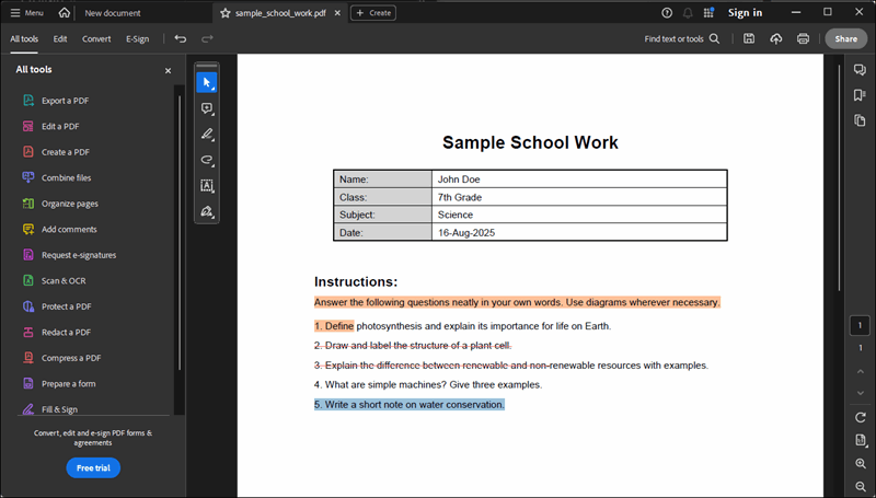 پنجره ویرایش PDF در Adobe Acrobat Reader