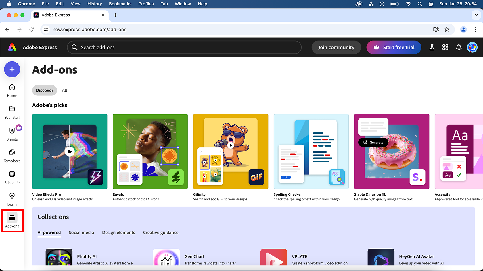 مرورگر Adobe Express با افزونه‌ها