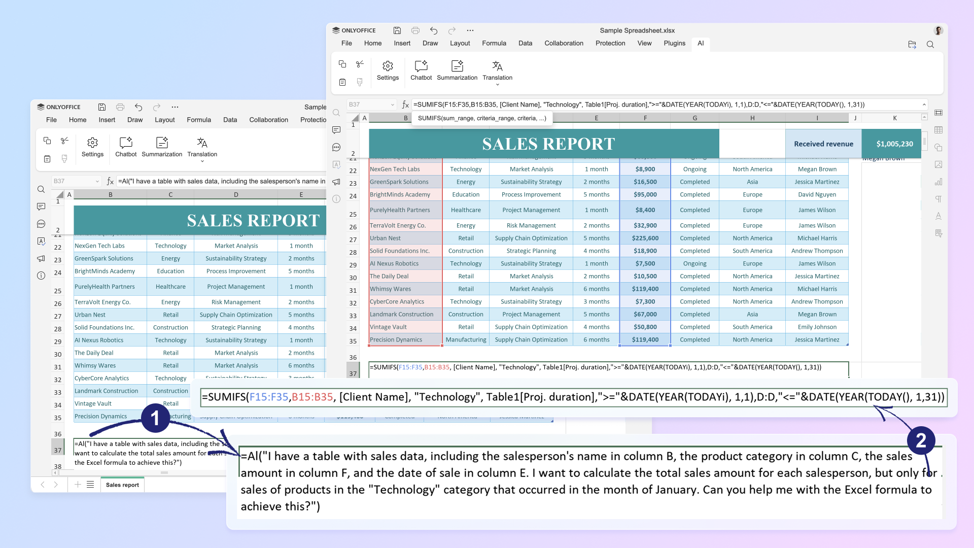 جدول‌های هوشمند AI در OnlyOffice Docs 9