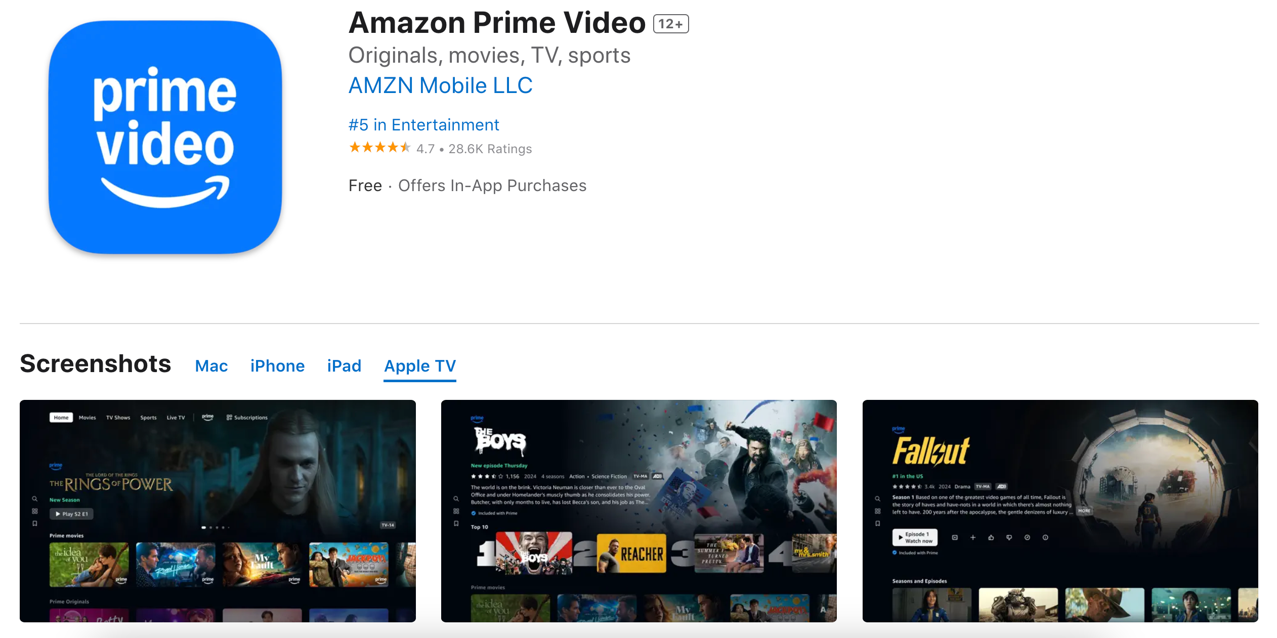 برنامه Amazon Prime Video در فروشگاه App Store اپل