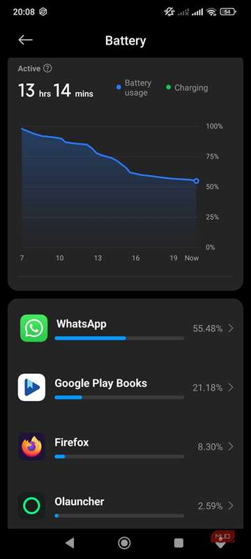 تصویر برنامه باتری Android.