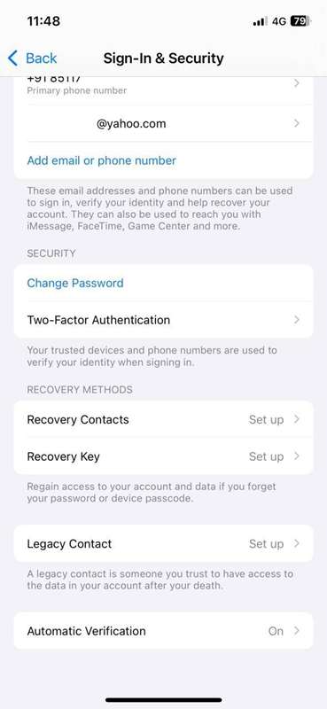 تنظیمات 2FA حساب Apple در آیفون