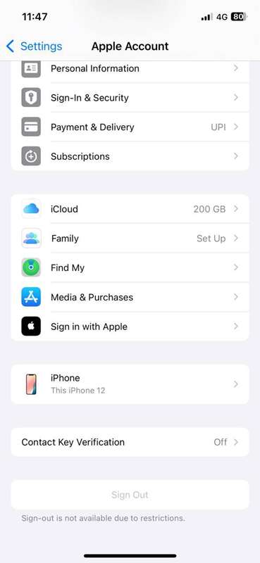 تنظیمات حساب Apple در آیفون