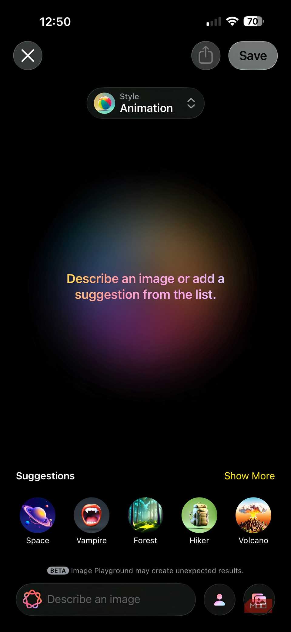 تصویر صفحه نمایش Apple Intelligence Playground
