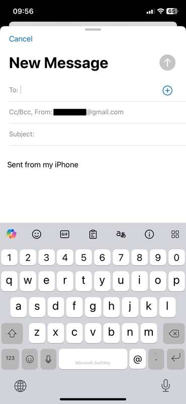 اسکرین‌شات ایمیل اپل که صفحه نوشتن ایمیل را نشان می‌دهد