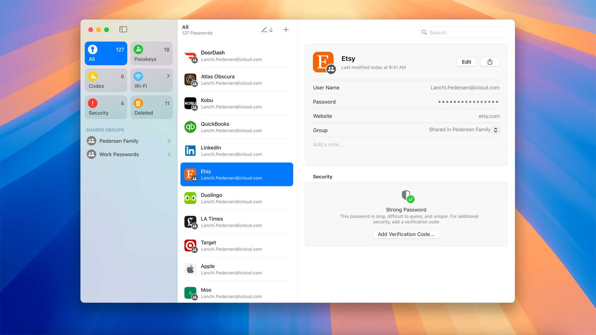برنامه Passwords در حال کار بر روی macOS Sequoia