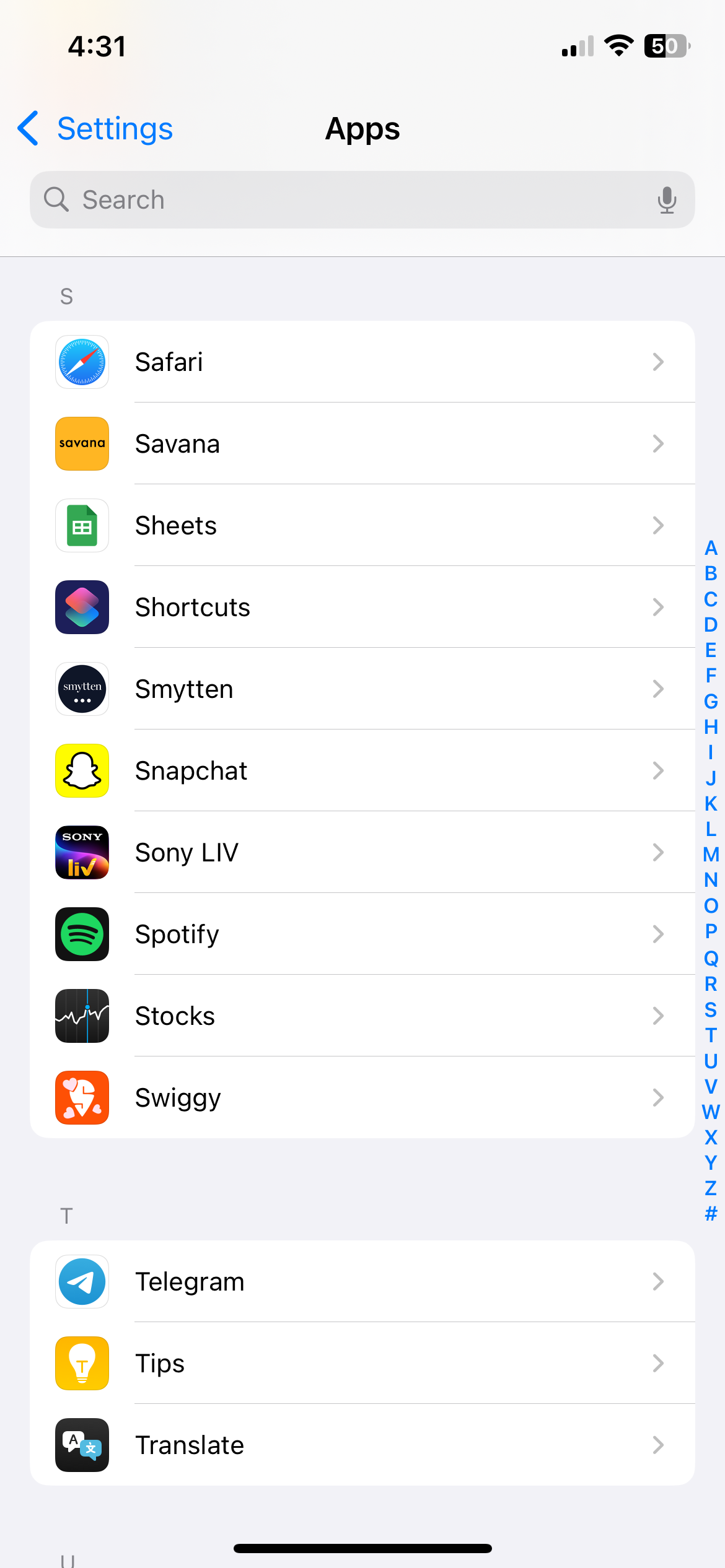 منوی تنظیمات Apps در iPhone