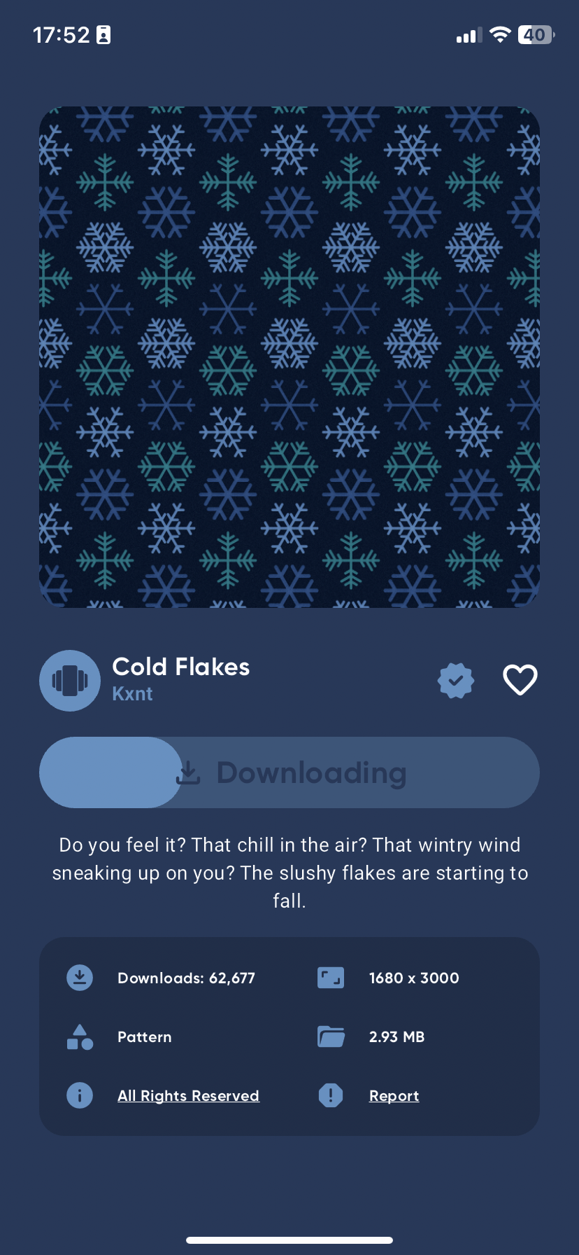 یک تصویر پس‌زمینه به نام «Cold Flakes» که از برنامه Backdrops دانلود می‌شود