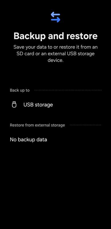 منوی پشتیبان‌گیری و بازیابی در برنامه Samsung Smart Switch