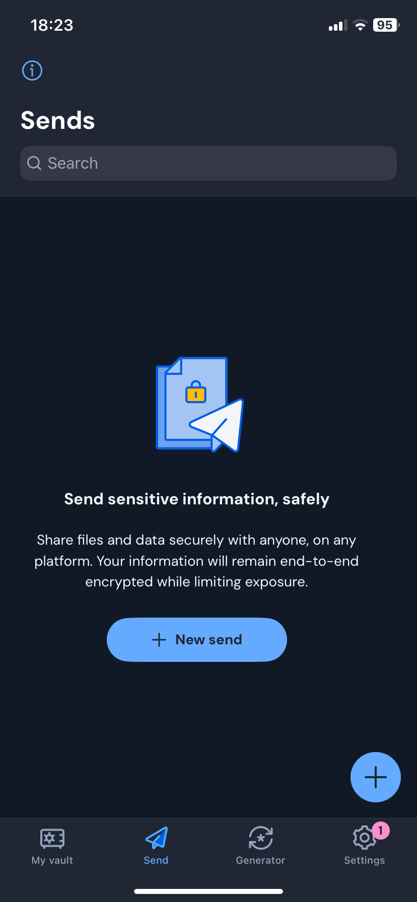 زبانه ویژگی Bitwarden Send در iOS