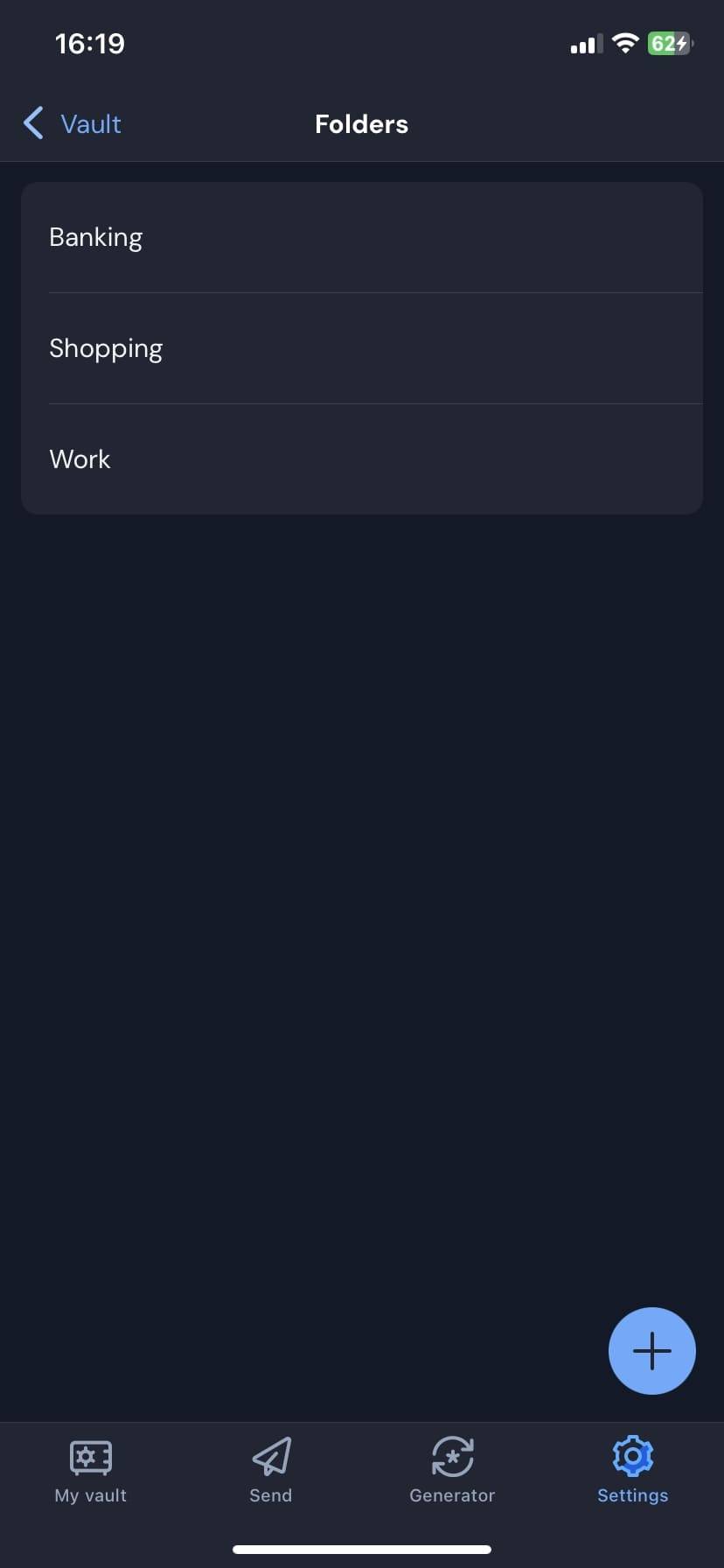 پوشه‌های کیف پول Bitwarden در iOS