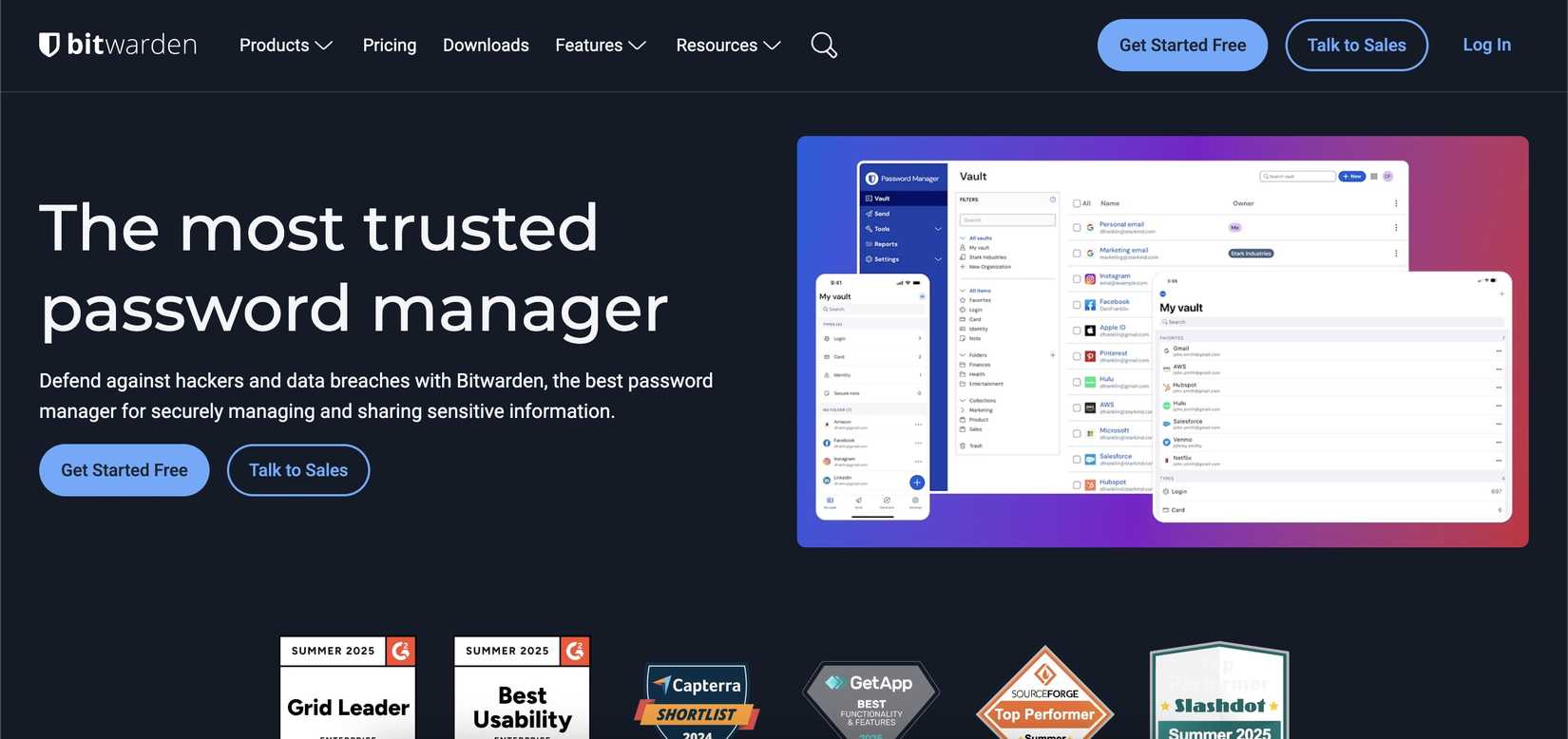 صفحهٔ اصلی وب Bitwarden