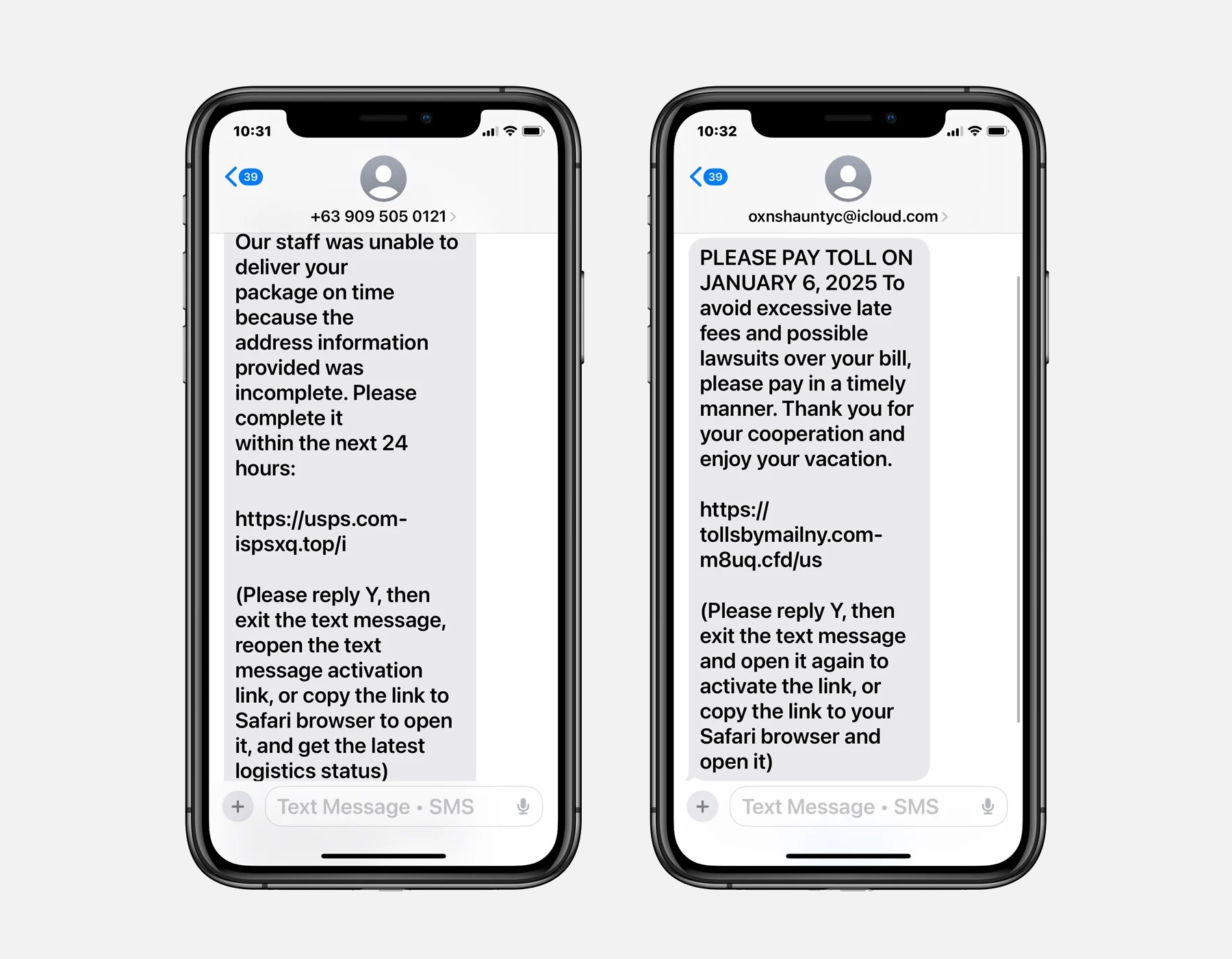 نمونههای متن فیشینگ iMessage بلیپینگ کامپیوتر
