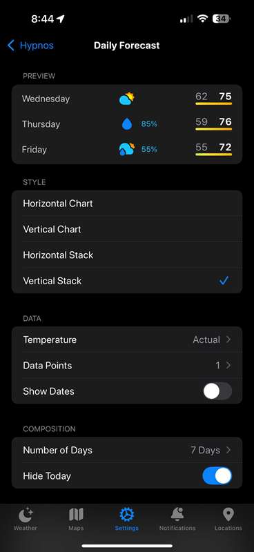 ویرایش چیدمان Carrot Weather در آیفون