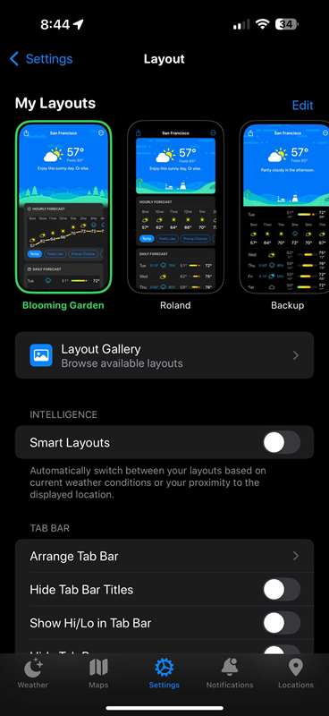 صفحه‌نمایش چیدمان Carrot Weather در آیفون