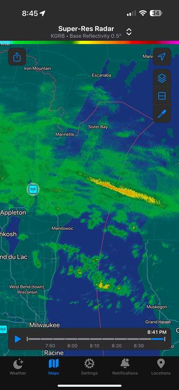 رادار فوق‌رزولوشن Carrot Weather