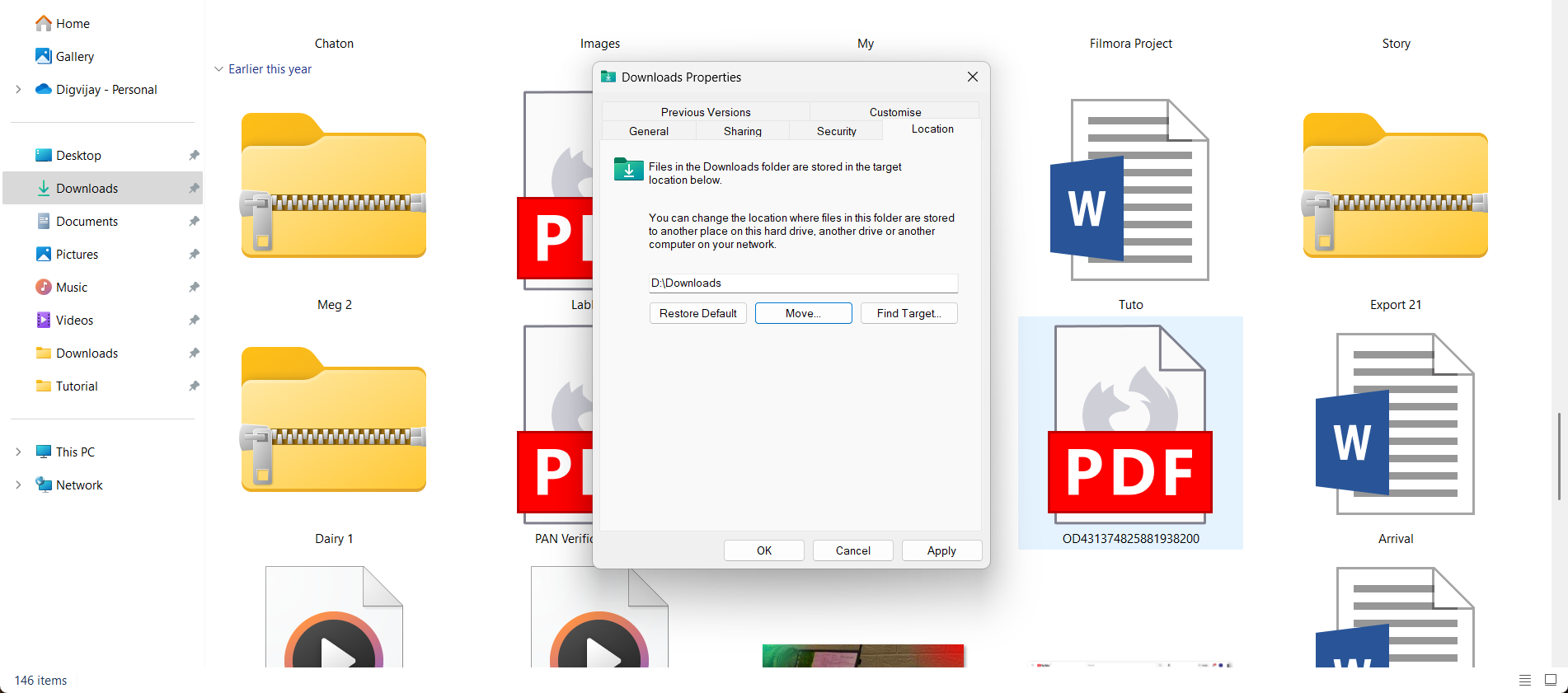 تغییر مکان پیش‌فرض Downloads در Windows 11