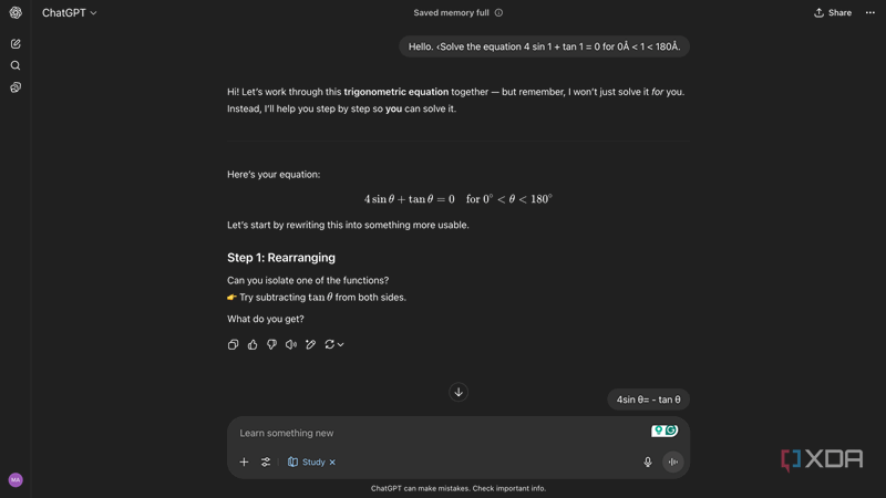 حالت مطالعه ChatGPT که من را در حل مسأله ریاضی راهنمایی می‌کند