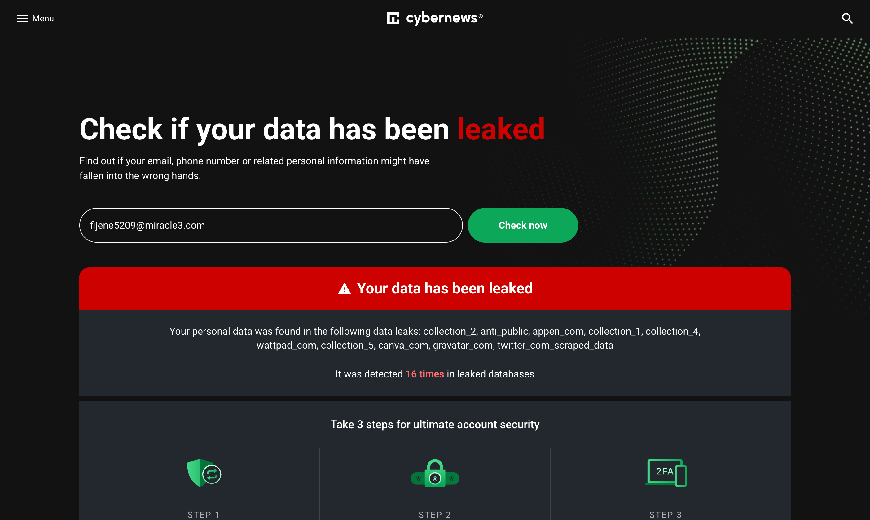 بررسی اینکه آیا داده‌های شما در وب تاریک با استفاده از CyberNews Personal Data Leak Checker