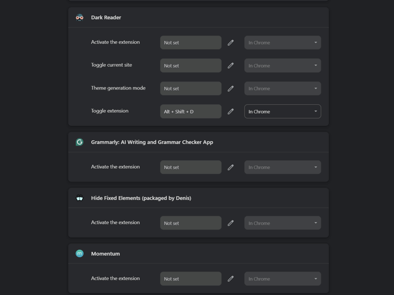 کلیدهای میانبر Chrome برای اقدامات افزونه