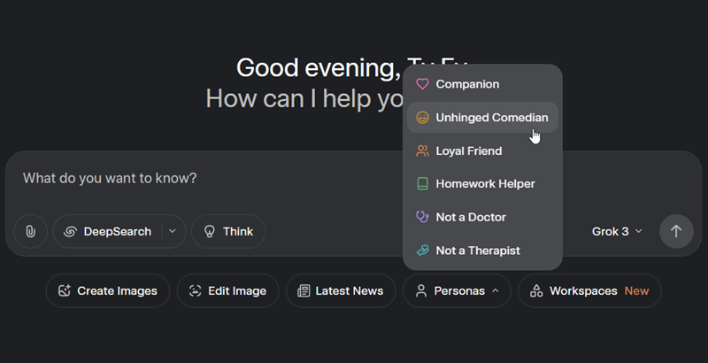 عکسی از صفحهٔ اصلی ورودی Grok