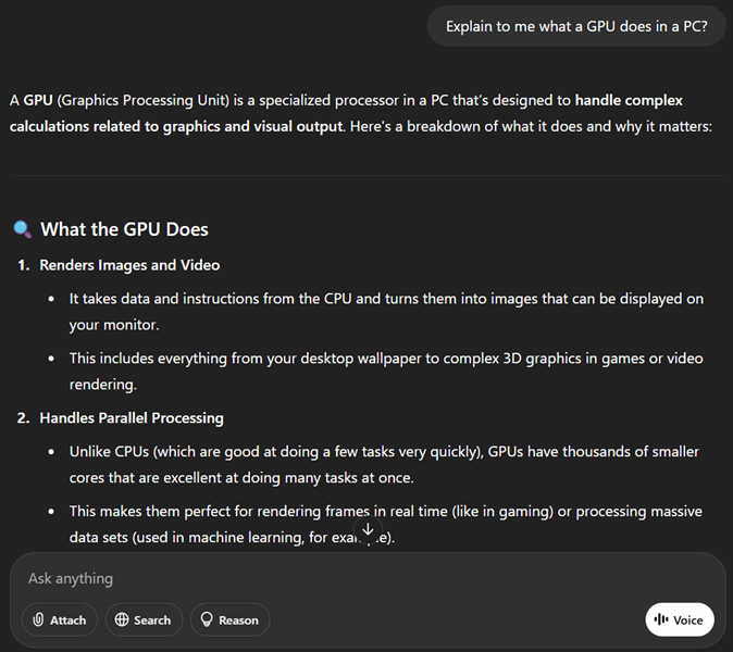 یک تصویر صفحه نمایش از پاسخی که توسط ChatGPT به یک پرامپت عمومی ارائه شده است