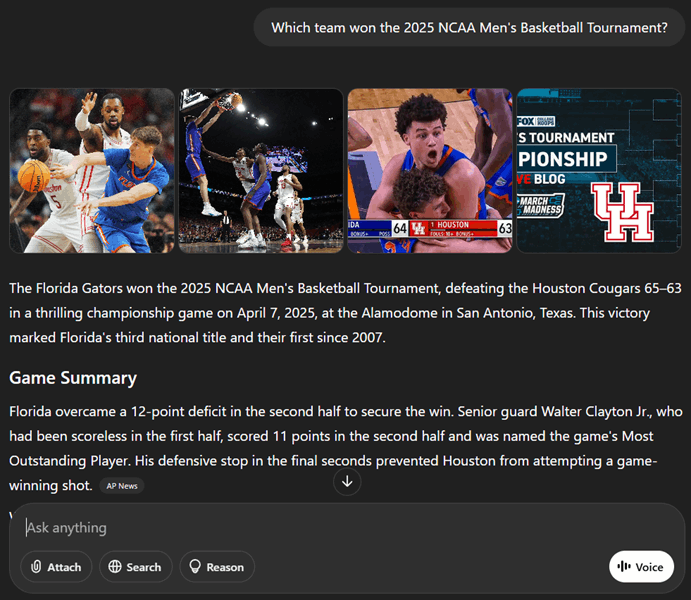 یک تصویر صفحه نمایش از پاسخی که توسط ChatGPT به یک پرامپت عمومی ارائه شده است