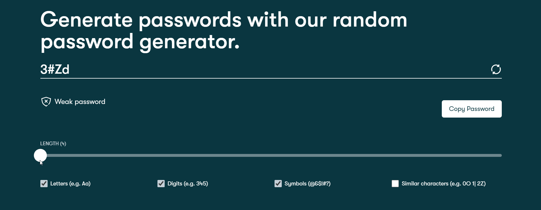 نمونهٔ GIF طول‌های تولیدکنندهٔ رمز عبور Dashlane