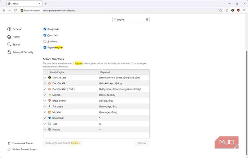 تنظیمات مرورگر مولواد مبتنی بر کروم