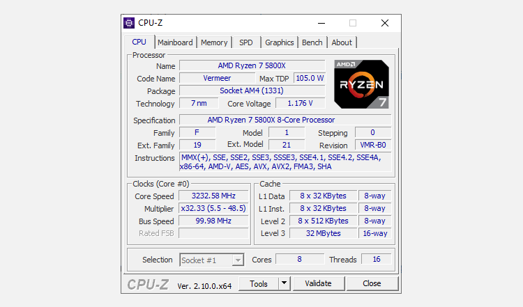 نمایش سرعتهای ساعت سیپییو توسط CPU‑Z