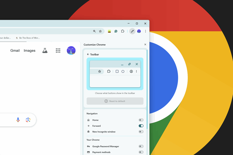 سفارشی‌سازی نوار جانبی Chrome با لوگوی Google Chrome در پس‌زمینه