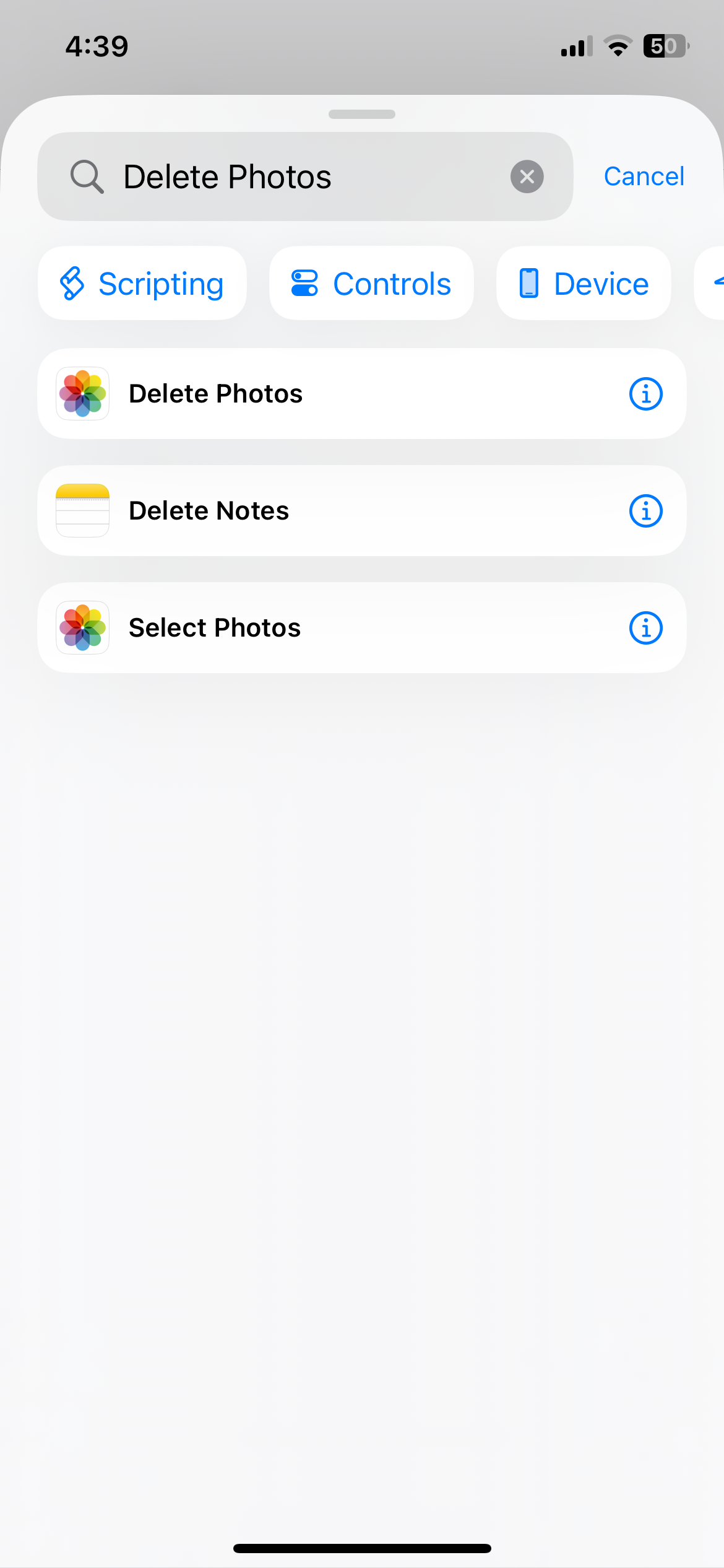اقدام Delete Photos در برنامه Shortcuts آیفون