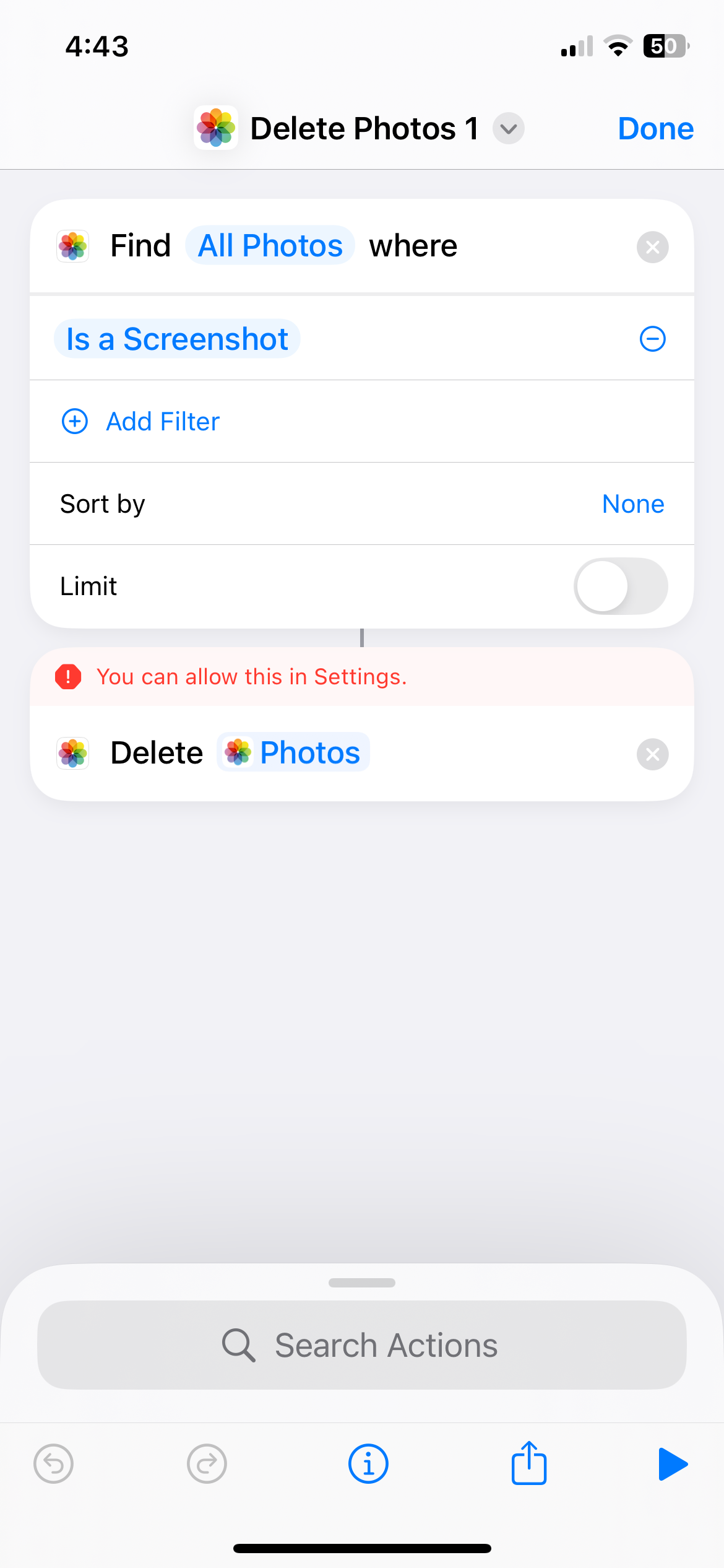 Shortcut حذف عکسها در iPhone