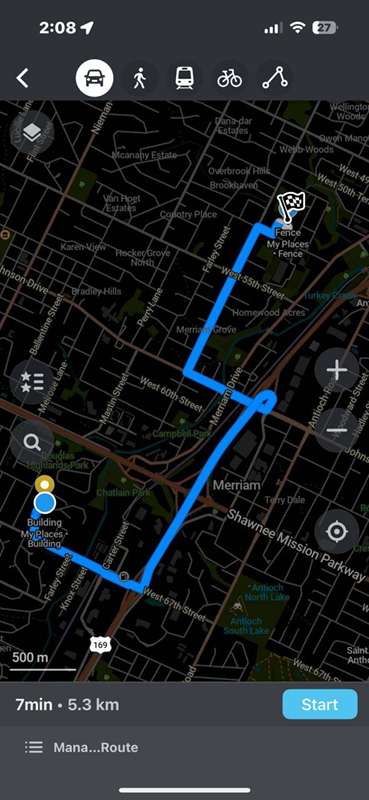 فاصله بین دو نقطه در Organic Maps