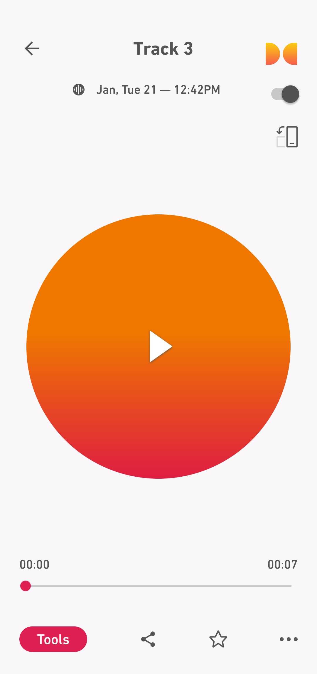 برنامه Dolby On نشان‌دهنده ضبط صوت