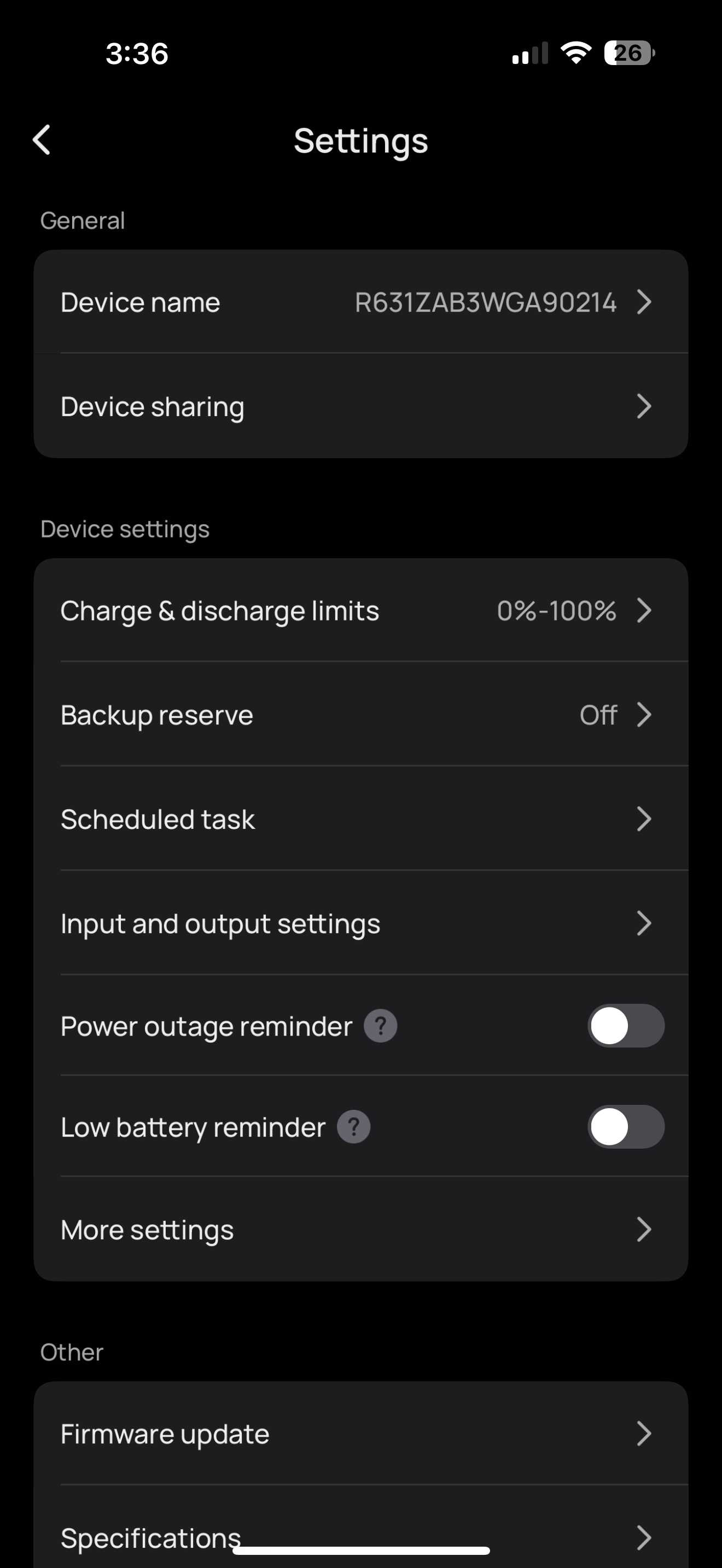 تنظیمات برنامه Ecoflow.