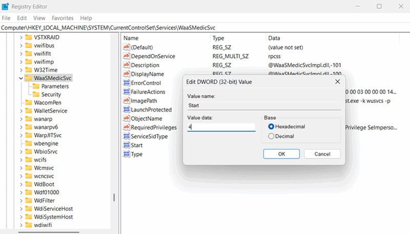 ویرایش DWORD Start در ویرایشگر رجیستری