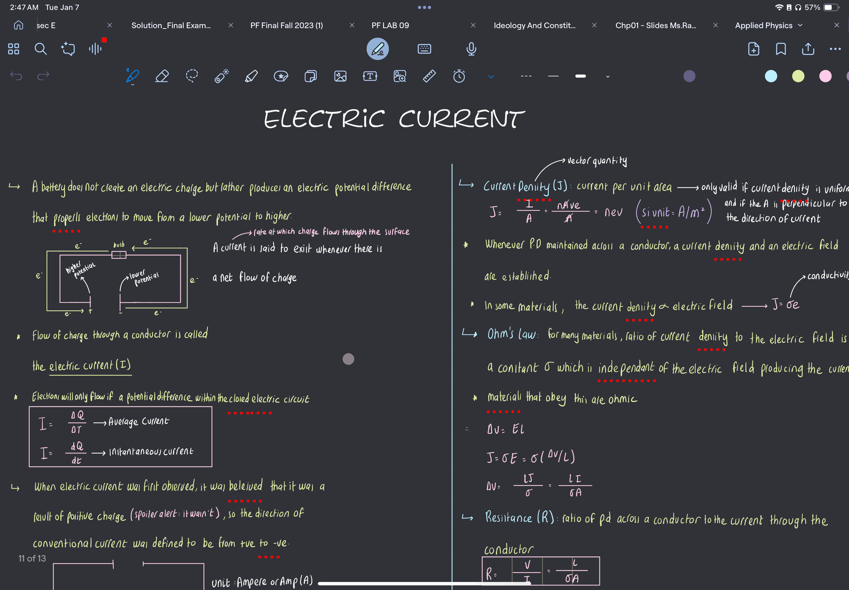 یادداشتهای جریان الکتریکی در iPad